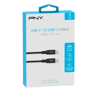 Immagine di PNY USB C™ a cavo C 1m, fino 100W, ideale per caricare e sincronizzare laptop, smartphone, tablet altri dispositivi accessori abilitati Type