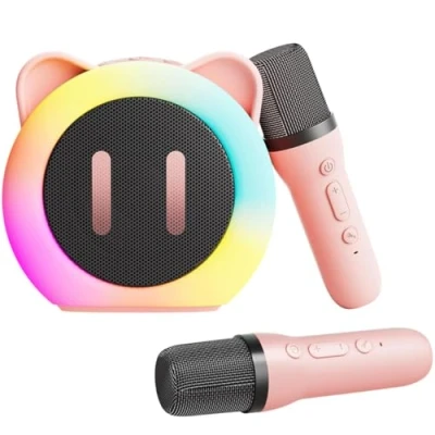 Immagine di Karaoke Macchina per Bambini Bluetooth Wireless con 2 Microfono Portatile Giocattolo Cambia Voce Luci LED Regalo Ragazzi Ragazze (Rosa)