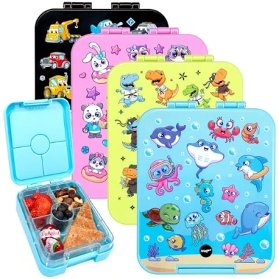 Immagine di Fringoo Bento Box Lunch A prova di perdite, capacità 650 ml, 4 scomparti, senza BPA, design Blue Sea World