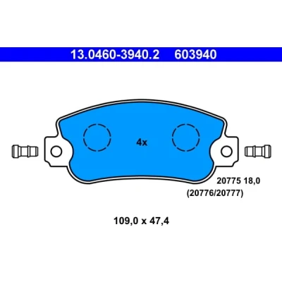 Immagine di ATE 13.0460 3940.2 Kit pastiglie freno Con contatto segnalazione usura FIAT: Uno Hatchback, Ritmo 1, I Cabrio, AUTOBIANCHI: Y10 Hatchback