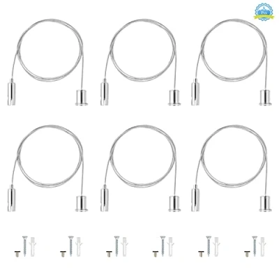 Immagine di 6 Pezzi Cavo Metallico 1 m Acciaio Inossidabile Corda Appesa Lampada Filo Strumento Regolabile Kit Appeso Sospensione in per Immagine, Argento