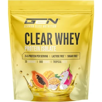 Immagine di Clear Whey isolate Protein Shake Frullato proteico fruttato e rinfrescante Proteine del siero di latte alta qualità (900 g, Tropical)