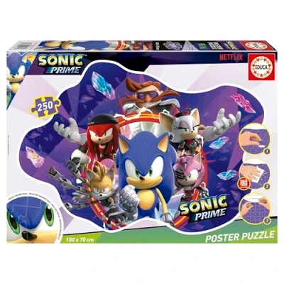 Immagine di Educa Poster Child Puzzle di 250 pezzi con una particolare forma esterna e grandi dimensioni: 100 x 70 cm Sonic Prime. Contiene la colla Fix (20026)