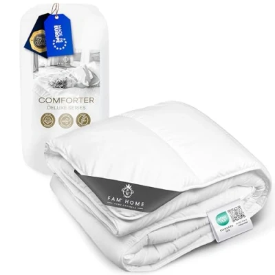 Immagine di FAM Home Piumone 180 x 220 cm, in morbida microfibra, lavabile tutto l&#039;anno, anallergico, per chi soffre di allergie, trapunta trapuntata