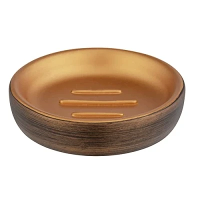Immagine di WENKO portasapone Palena, Rotondo per conservare saponi Solidi o Shampoo in plastica poliresina di qualità dal Design Elegante, (L/P x A): Ø 10,5 2,5 cm, Bronzo