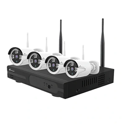 Immagine di NIVIAN Kit Telecamera di Sorveglianza WiFi 2K, 4CH+4 Telecamere Esterne Impermeabili IP66 Visione Notturna 20m Rilevamento Movimento con IA Installazione Wireless Semplice, Bianco, 4ch+4camere