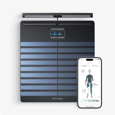 Immagine di WITHINGS Body Scan Bilancia WiFi in rete per migliorare la salute, bilance BIA, analisi della composizione corporea, grasso corporeo, massa muscolare, percentuale d&#039;acqua, elettrocardiogramma, nero