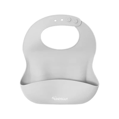 Immagine di Kindsgut bavaglio in silicone, tovagliolo rigido con tasca raccoglicibo per neonati e bambini, colori tenui moderni, senza BPA, grigio chiaro