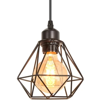 Immagine di iDEGU Lampada a Sospensione Industriale, 16CM Lampadario Vintage in Metallo E27 Soffitto Nero Design Gabbia Retrò Luce per Camera da Letto, Cucina, Soggiorno