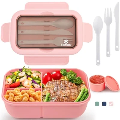 Immagine di Sinnsally Porta Pranzo con Posate,1250ml Lunch Box Prova di Perdite,Bambino Adulto Bento 3 Scomparti,Porta Cibo Portapranzo,Schiscetta Contenitore per Microonde Lavoro Picnic Ufficio