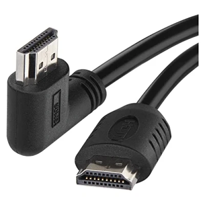 Immagine di EMOS cavo HDMI 2.0 ad alta velocità con Ethernet, 5 m, 18 Gbps supporto Ultra HD, 4K, 3D, ARC, spina angolo 90 su maschio A, nero