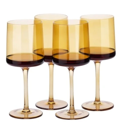 Immagine di Navaris Bicchieri Vino Set da 4 4X Calici Rosso Bianco Calice Quadrato con Fondo Piatto Vetro Color Ambra per Acqua Aperitivo Birra Dolce
