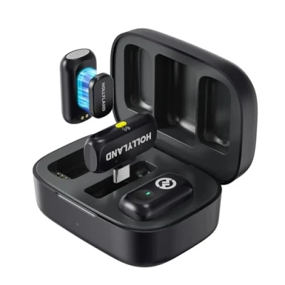 Immagine di Hollyland LARK A1 Duo Mini microfono wireless per iPhone 15/16 e Android (2 TX + RX USB C custodia di ricarica), magnetico YouTube, TikTok, podcast, interviste (Nero)