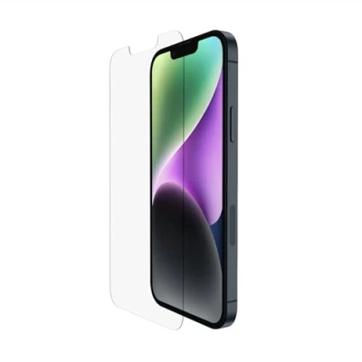 Immagine di Belkin TemperedGlass Proteggi schermo per iPhone 14, 13, 13 Pro, antimicrobico, applicazione facile senza bolle con supporto di allineamento incluso, collaudato resistere a una durezza 9H