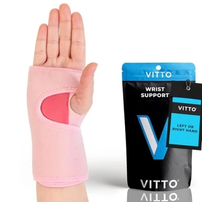 Immagine di VITTO Supporto per polso Fascia tendinite, sindrome del tunnel carpale e atrosi (colore rosa destro, L)