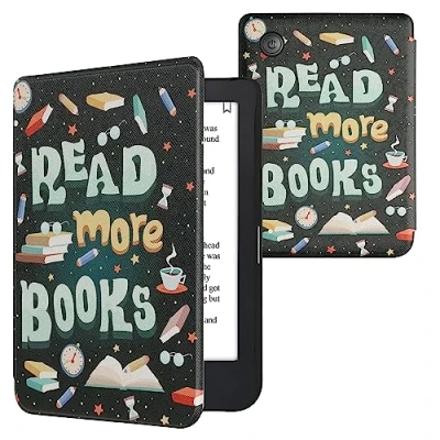 Immagine di kwmobile Custodia eReader Compatibile con Kobo Clara 2E Cover eBook Reader Flip Case blu/giallo/verde Scritta Read More Books
