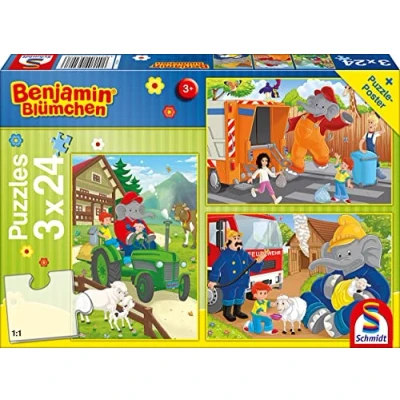 Immagine di Schmidt Spiele GmbH Bluemchen Benjamin the Elephant Puzzle 56207, Colore Blu, In Aktion, 3 x 24 Teile