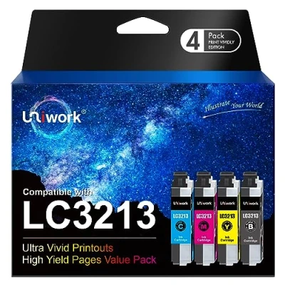 Immagine di Uniwork LC3213 LC3211 Compatibili Cartucce d&#039;inchiostro Sostituzione per Brother LC 3213 3211 MFC J491DW J497DW DCP J572DW J890DW J895DW J772DW J774DW (4 Pack)