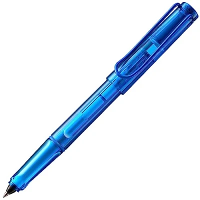 Immagine di Lamy Balloon Penna roller 311, completamente trasparente, colore blu, con manico e clip in metallo verniciato a polvere, cartuccia inchiostro, tratto B