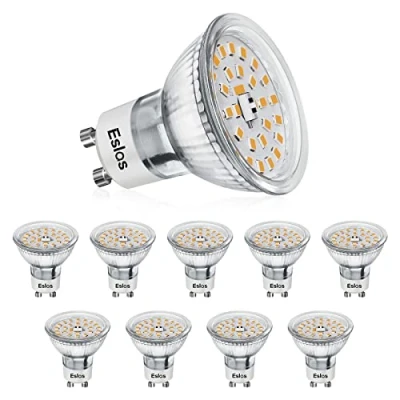 Immagine di Eslas GU10 LED Bianco Caldo CRI&gt;90, 5W 550Lm, 3000K, Sostituzione Lampadina Alogena 50W, Angolo di Emissione 120 Gradi, Lampada a Riflettore LED, Non dimmerabile, 10 Pezzi