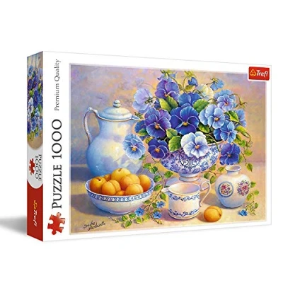 Immagine di Trefl 1000 Elementi, fiori blu in un vaso, frutta, tazza, brocca, te, intrattenimento creativo, regalo, divertimento, classici Puzzle, Colore Bouquet, Galoppierende Pferde, 10466