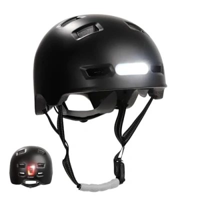 Immagine di Crazy Safety Vertigo Casco da Città Nero per Bici con Luce USB Anteriore e Posteriore Bici, Skateboard, Pattini, BMX Monopattino Uomo Donna L 57 61 cm