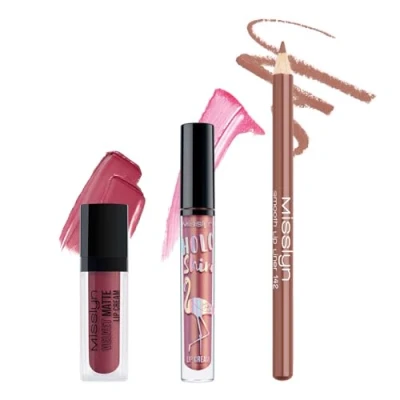 Immagine di Misslyn Rossetto Lucidalabbra ad Alta Lucentezza Idratante e Voluminizzante per Labbra Carnose, 3 Matite a Lunga Durata Matita di Precisione Tinta Leggera Set