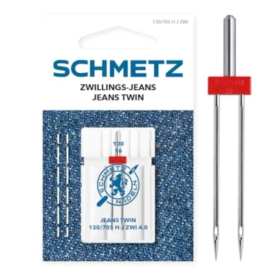 Immagine di SCHMETZ ago per macchine da cucire 1 gemello jeans 4,0/100 Sistema 130/705 H J ZWI NE 4,0 Può essere utilizzato su tutte le uso domestico con funzione Zig zag