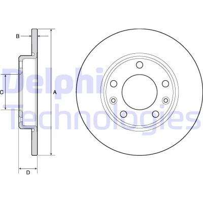 Immagine di DELPHI BG4670C Disco freno 249 10 5 pieno rivestito non trattato senza cuscinetto ruota, anello sensore ABS PEUGEOT: 308 II Hatchback, SW 2