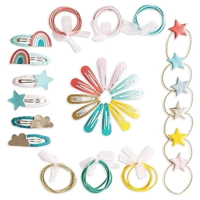 Immagine di Papierdrachen Speciali 48 fermagli per capelli e elastici in diversi colori, resistenti robusti, con glitter rivestimento tessuto, lunghi fini