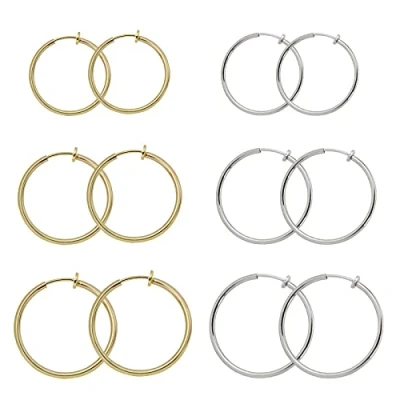Immagine di Zeayebsr Argento Sterling 925 di Orecchini rotondi a cerchio, 6 paia Placcato oro 14K Cerchio Piccoli Cartilagineo Anelli per Labbra Naso Uomini e Donne