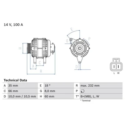 Immagine di BOSCH 0 986 048 340 Alternatore 14V 100A OPEL: Corsa C Hatchback, Meriva A, Combo Van / Station Wagon