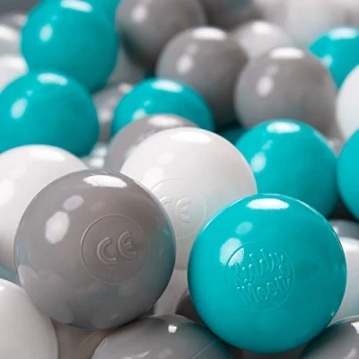 Immagine di KiddyMoon 200 ∅ 6CM Palline Morbide Colorate Per Piscina Bambini Fatto In EU, Grigio/Bianco/Turchese