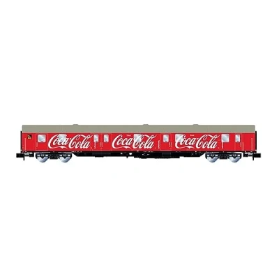 Immagine di Coca Cola, vagone postale a 4 assi ex Post mr a, livrea rossa con telaio nero, epoca V