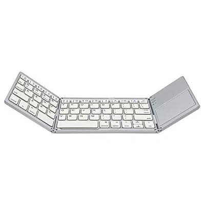 Immagine di AURTEC Tastiera Pieghevole Bluetooth Senza Fili Portatile con touchpad e Batteria per PC, Tablet, Samsung, Android, Smartphone, Argento (International Keyboard Layout)