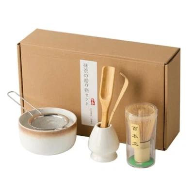 Immagine di 6 Pezzi Matcha Kit con Frusta Matcha, Tazza in Ceramica, Accessori Cerimonia Tè Fouet Cucchiaio Bambù, L&#039;Insieme Perfetto per Preparare the