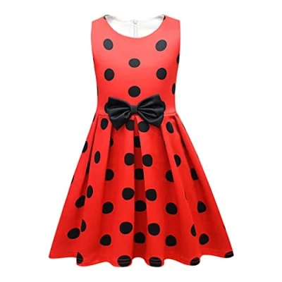 Immagine di Lito Angels Vestito da Ladybug Coccinella per Bambina, Gonna in Nera a Pois, Taglia 9 10 Anni (Etichetta Tessuto 150)