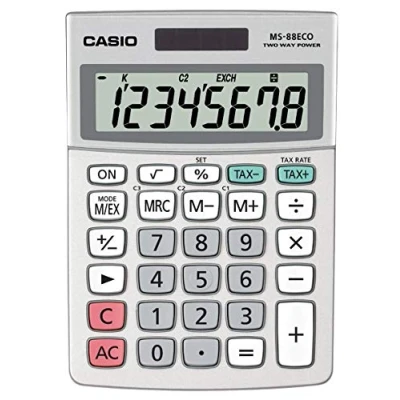 Immagine di Casio MS 88ECO Calcolatrice da tavolo Argento Display (cifre): 8 A energia solare, batteria (L x P) 103 31 145 mm