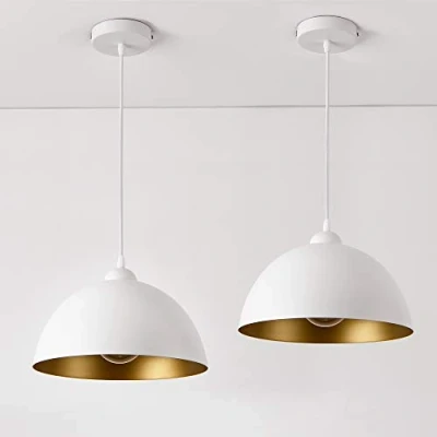 Immagine di lux.pro Set da 2 Lampade a Sospensione in Stile Vintage con Lunghezza Regolabile E27 60W 2X Lampadari Design Industriale Paralume Ø 30 cm Bianco