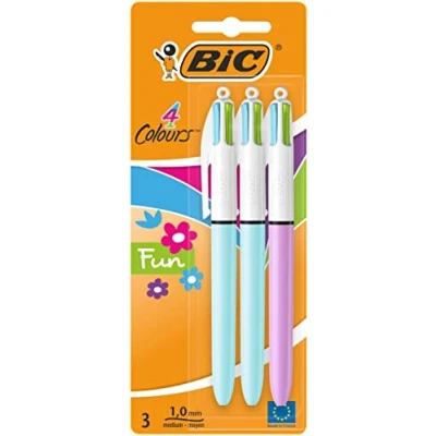 Immagine di Bic Penne a sfera retrattili, 4 colori, confezione da 2 + 1 (3 totali), punta media (1,0 mm), colori assortiti