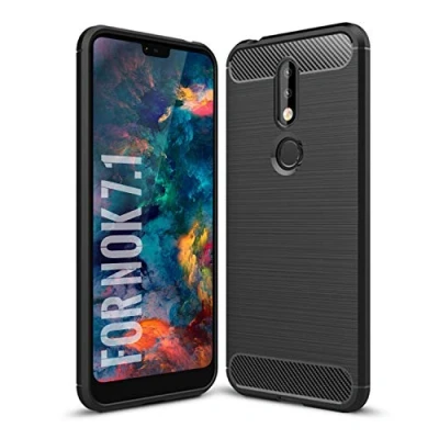 Immagine di SCL Cover Nokia 7.1 Case, [Nero] Effetto Spazzolato in Fibra di Carbonio, Anti Impronta, Resistente all&#039;Usura e ai Graffi, Paraurti collisione, per