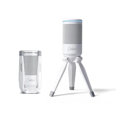 Immagine di Carry on treppiede USB a condensatore microfono incorporato supporto senza lanterna monitoraggio bianco