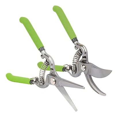 Immagine di WORKPRO Set di Forbici da Potatura 2 Pezzi, Curve e Dritte 250mm, Cesoie Giardino Taglio φ5mm/10mm con Blocco Sicurezza, Lama Affilata per Tagliare Rapidamente Rami, Fiori, Sottobosco
