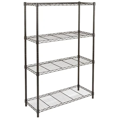 Immagine di Amazon Basics Scaffaliera a 4 ripiani, altezza dei ripiani e piedini di livellamento regolabili, peso massimo 640 kg, Nero, 35.6 x 91.4 137.2 cm ( D Wx H)