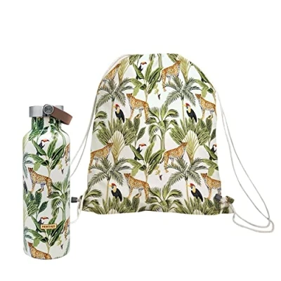 Immagine di NERTHUS FIH 960 SET bottiglia doppia parete sport + Zaino, design selva, da 750 ml con manico