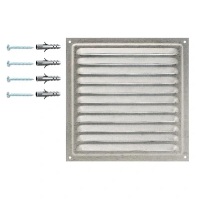 Immagine di Presa d&#039;Aria in Acciaio Zincato 20 x cm, Griglia di Ventilazione Metallo con Rete Protettiva, per Interni/Esterni, Rete.