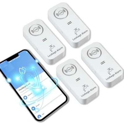 Immagine di rilevatore di perdite d&#039;acqua WiFi (WiFi 2.4G), allarme sensore da 90 dB e avviso tramite app, wireless, per tubi, cucine, bagni, cantine (4 pezzi)