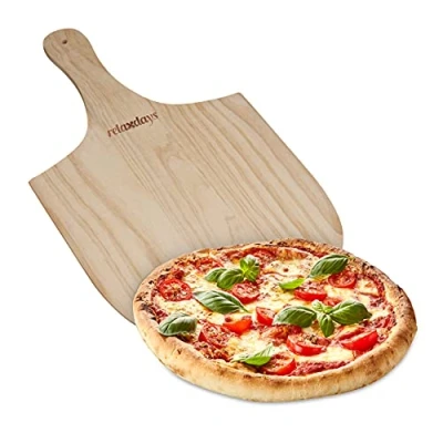 Immagine di Relaxdays Paletta in Legno per Pizza, Pala con Manico, Pane e Focaccia, Accessori Pizzaiolo, LxP: 30,5 x 54 cm, Naturale, acciaio inossidabile, Marrone, 1 pz