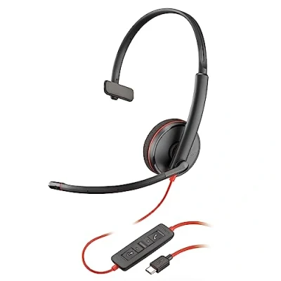 Immagine di Poly Blackwire 3210, Cuffia Monoaurale Cablata con Connessione USB A e C, Cuscinetto in Similpelle, Riduzione del Rumore dell&#039;Eco, Comandi sul Cavo, Compatibile Windows 10, 11 macOS, Nero