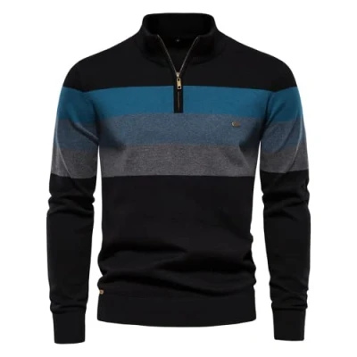 Immagine di pullover da uomo con mezza zip foderato in pile a collo alto caldo maniche lunghe colletto rialzato maglione felpa termica invernale